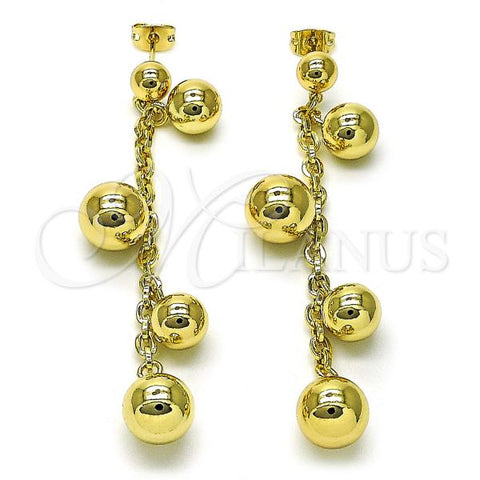Oro Laminado Long Earring, Gold Filled Style Ball and Rolo Design, Polished, Golden Finish, 02.213.0686