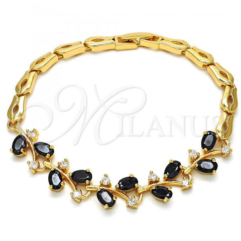 Oro Laminado Fancy Bracelet, Gold Filled Style Fish Design, with Black and White Cubic Zirconia, Polished, Golden Finish, 03.210.0092.07