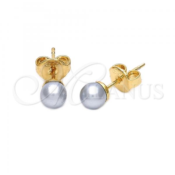 Oro Laminado Stud Earring, Gold Filled Style Ball Design, with  Pearl, Golden Finish, 02.63.2116