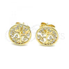 Oro Laminado Stud Earring, Gold Filled Style Tree Design, with White Micro Pave, Polished, Golden Finish, 02.156.0532