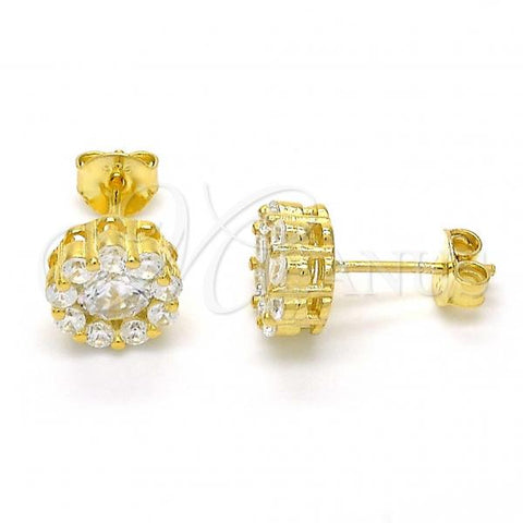 Sterling Silver Stud Earring, Flower Design, with White Cubic Zirconia, Polished, Golden Finish, 02.186.0021.5