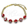 Oro Laminado Fancy Bracelet, Gold Filled Style Evil Eye Design, Red Polished, Golden Finish, 03.63.2071.1.07