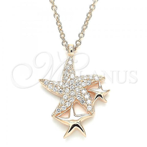 Sterling Silver Pendant Necklace, Star Design, with White Cubic Zirconia, Polished, Rose Gold Finish, 04.336.0202.1.16