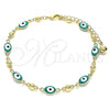 Oro Laminado Fancy Anklet, Gold Filled Style Evil Eye Design, Green Enamel Finish, Golden Finish, 03.213.0033.5.10