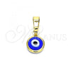 Oro Laminado Fancy Pendant, Gold Filled Style Evil Eye Design, Blue Resin Finish, Golden Finish, 05.63.1162