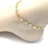 Oro Laminado Fancy Anklet, Gold Filled Style Heart Design, Diamond Cutting Finish, Golden Finish, 03.326.0024.10