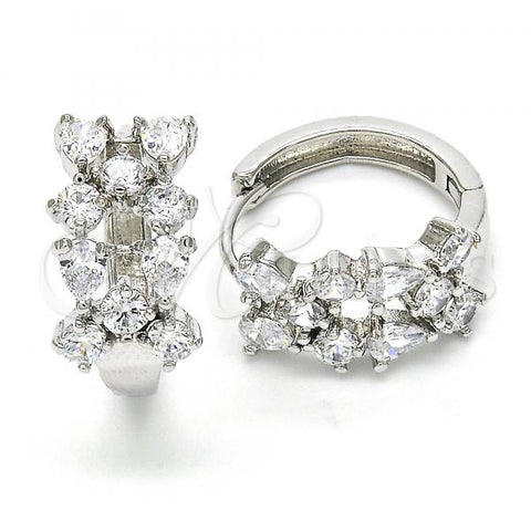 Rhodium Plated Huggie Hoop, Teardrop Design, with White Cubic Zirconia, Polished, Rhodium Finish, 02.213.0123.20