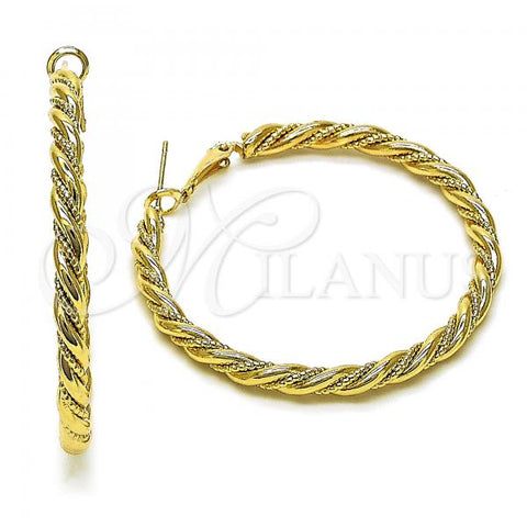 Oro Laminado Large Hoop, Gold Filled Style Rope Design, Diamond Cutting Finish, Golden Finish, 02.213.0526.50