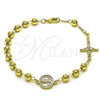 Oro Laminado Fancy Bracelet, Gold Filled Style San Benito and Crucifix Design, Polished, Golden Finish, 03.213.0362.08