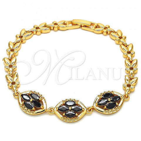 Oro Laminado Fancy Bracelet, Gold Filled Style with Black Cubic Zirconia, Polished, Golden Finish, 03.210.0112.07