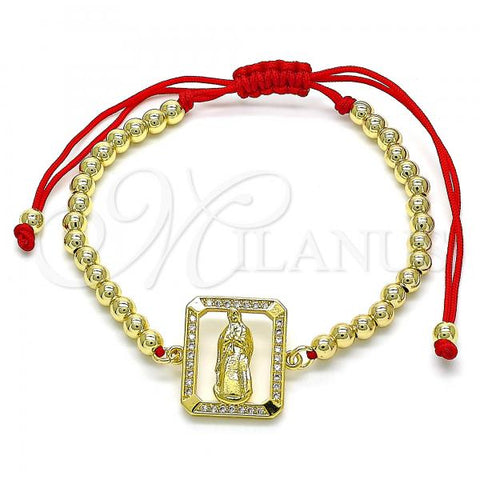Oro Laminado Fancy Bracelet, Gold Filled Style Guadalupe and Ball Design, with White Micro Pave, Polished, Golden Finish, 03.207.0112.11