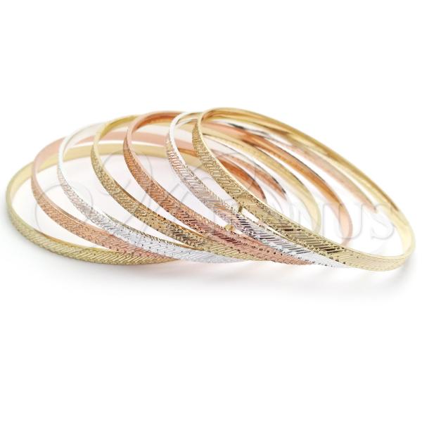 Gold Plated Semanario Bangle, Diamond Cutting Finish, Tricolor, 07.07.0018.06