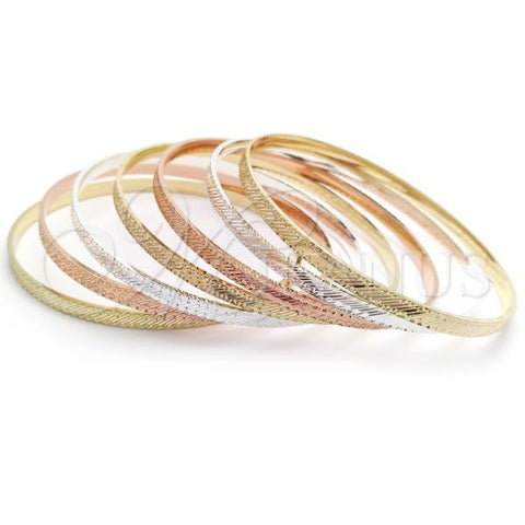 Gold Plated Semanario Bangle, Diamond Cutting Finish, Tricolor, 07.07.0018.06
