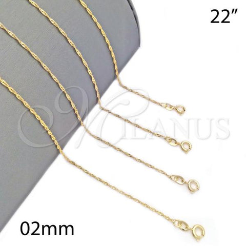 Oro Laminado Basic Necklace, Gold Filled Style Singapore Design, Polished, Golden Finish, 04.58.0008.22