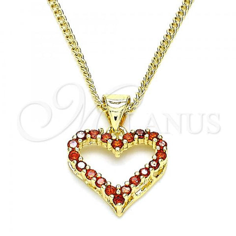 Oro Laminado Pendant Necklace, Gold Filled Style Heart Design, with Garnet Micro Pave, Polished, Golden Finish, 04.156.0049.2.20