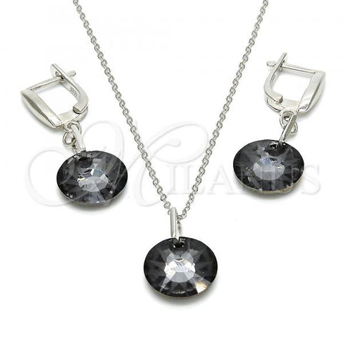 Sterling Silver Earring and Pendant Adult Set, with Black Diamond Swarovski Crystals, Polished, Rhodium Finish, 10.281.0022