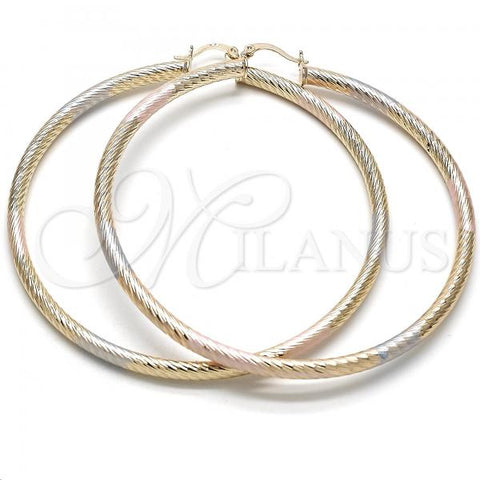 Oro Laminado Extra Large Hoop, Gold Filled Style Diamond Cutting Finish, Tricolor, 5.138.001.1.80