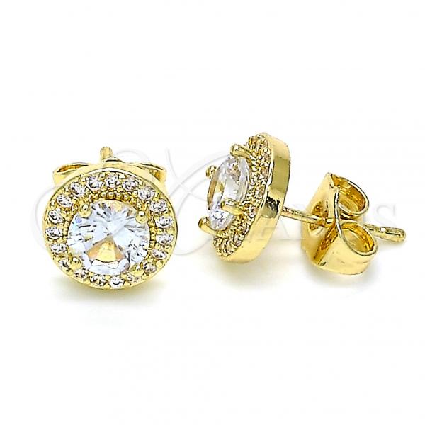 Oro Laminado Stud Earring, Gold Filled Style with White Cubic Zirconia and White Micro Pave, Polished, Golden Finish, 02.210.0478