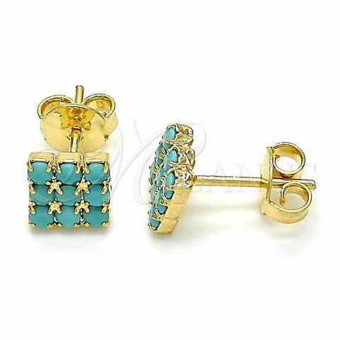 Oro Laminado Stud Earring, Gold Filled Style with Aquamarine Opal, Blue Polished, Golden Finish, 02.09.0183