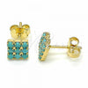 Oro Laminado Stud Earring, Gold Filled Style with Aquamarine Opal, Blue Polished, Golden Finish, 02.09.0183