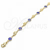 Oro Laminado Fancy Anklet, Gold Filled Style Evil Eye and Elephant Design, Blue Resin Finish, Golden Finish, 03.326.0010.2.10