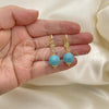 Oro Laminado Dangle Earring, Gold Filled Style Ball Design, with Light Turquoise Pearl, Polished, Golden Finish, 02.63.2755.2