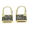 Oro Laminado Small Hoop, Gold Filled Style Lock Design, with Black Micro Pave, Polished, Golden Finish, 02.341.0057.4.12
