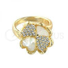 Oro Laminado Elegant Ring, Gold Filled Style Flower and Heart Design, with Champagne Opal and White Crystal, Polished, Golden Finish, 5.174.022.08 (Size 8)
