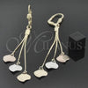 Oro Laminado Long Earring, Gold Filled Style Heart Design, Diamond Cutting Finish, Tricolor, 5.105.003