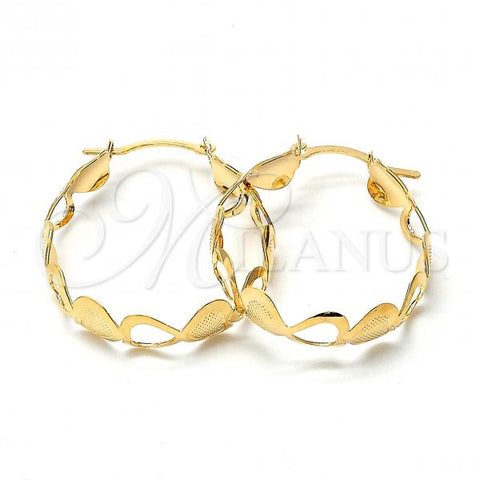 Oro Laminado Medium Hoop, Gold Filled Style Heart Design, Diamond Cutting Finish, Tricolor, 106.027