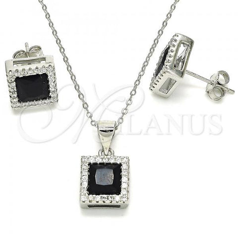 Sterling Silver Earring and Pendant Adult Set, with Black Cubic Zirconia and White Crystal, Polished, Rhodium Finish, 10.175.0073.4