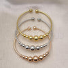 Oro Laminado Trio Bangle, Gold Filled Style Ball Design, Polished, Tricolor, 07.170.0024
