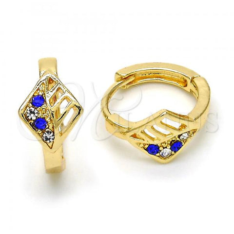 Oro Laminado Huggie Hoop, Gold Filled Style with Sapphire Blue and White Crystal, Polished, Golden Finish, 02.165.0145.3