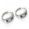 Rhodium Plated Huggie Hoop, with Sapphire Blue and White Cubic Zirconia, Polished, Rhodium Finish, 02.217.0044.4.20