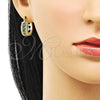 Oro Laminado Small Hoop, Gold Filled Style with Green and White Cubic Zirconia, Polished, Golden Finish, 02.210.0269.10.15