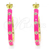 Oro Laminado Stud Earring, Gold Filled Style Star Design, with White Cubic Zirconia, Dark Pink Enamel Finish, Golden Finish, 02.362.0005.2