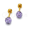 Stainless Steel Stud Earring, Ball Design, with Lavender Crystal, Polished, Golden Finish, 02.271.0010.8