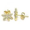 Oro Laminado Stud Earring, Gold Filled Style Dragon-Fly Design, with White Micro Pave, Polished, Golden Finish, 02.342.0075