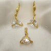 Oro Laminado Earring and Pendant Adult Set, Gold Filled Style with White Cubic Zirconia, Polished, Golden Finish, 10.63.0586