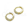 Oro Laminado Huggie Hoop, Gold Filled Style with Multicolor Cubic Zirconia, Polished, Golden Finish, 02.210.0558.4.10