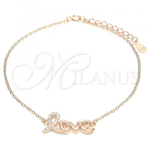Sterling Silver Fancy Bracelet, Love Design, with White Cubic Zirconia, Polished, Rose Gold Finish, 03.336.0074.1.07