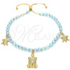 Oro Laminado Adjustable Bolo Bracelet, Gold Filled Style Turtle and Snake Design, with Aquamarine Crystal, Blue Polished, Golden Finish, 03.32.00234.07