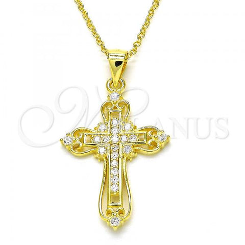 Sterling Silver Pendant Necklace, Cross Design, with White Cubic Zirconia, Polished, Golden Finish, 04.336.0116.2.16