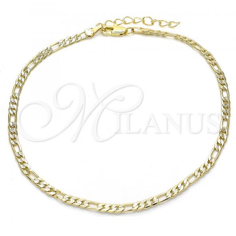 Oro Laminado Basic Anklet, Gold Filled Style Figaro Design, Polished, Golden Finish, 04.213.0144.10