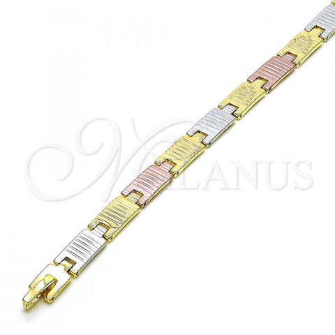 Oro Laminado Solid Bracelet, Gold Filled Style Diamond Cutting Finish, Tricolor, 03.102.0067.08