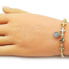 Oro Laminado Fancy Bracelet, Gold Filled Style San Benito and Cross Design, Polished, Two Tone, 03.341.0236.1.11