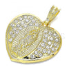Oro Laminado Religious Pendant, Gold Filled Style Heart and Guadalupe Design, with White Crystal, Polished, Golden Finish, 05.351.0135.1