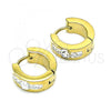 Stainless Steel Huggie Hoop, with White Crystal, Polished, Golden Finish, 02.384.0034.12