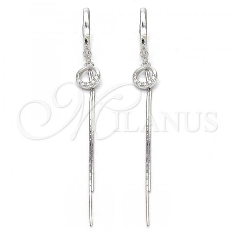 Sterling Silver Long Earring, with White Cubic Zirconia, Polished, Rhodium Finish, 02.186.0088