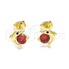 Oro Laminado Stud Earring, Gold Filled Style Dolphin Design, with Garnet Cubic Zirconia and Black Micro Pave, Polished, Golden Finish, 02.156.0438.1